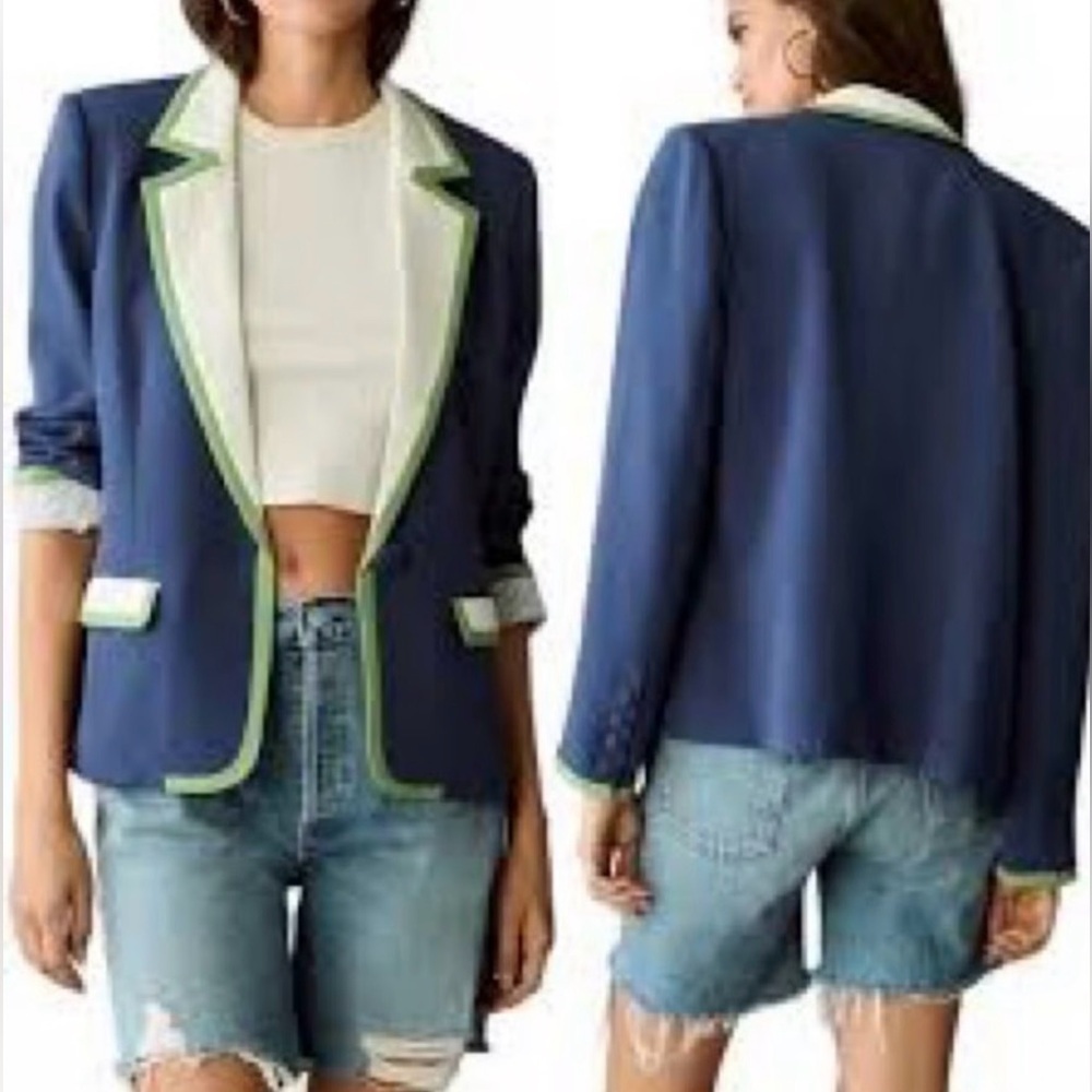 NWT ANTHROPOLOGIE MAEVE COLORBLOCK BLAZER JACKET COAT NAVY SAGE Size MP